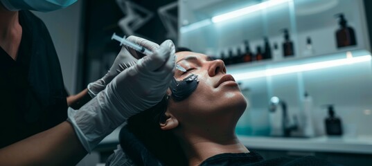 Professional Cosmetologist Applying Numbing Cream Before Filler Injections in Modern Clinic