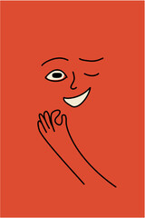 Funny colorful people happy okay emotions face. Modern flat doodle character. For social media, web, design, packaging.