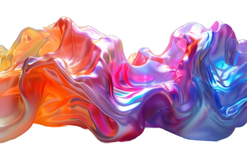 abstract colorful holographic wave fluid isolated on transparent background ,generative ai