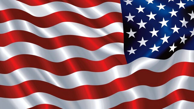 A beautiful waving American flag. The flag is blowing in the wind and the stars and stripes are clearly visible.