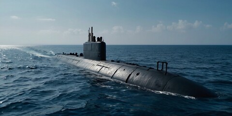 seamless background showcasing simple, dark blue silhouettes of submarines on a lighter blue sea, symbolizing the stealth and strategic depth of underwater naval forces