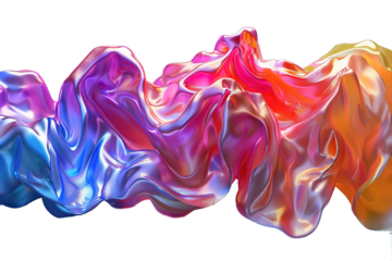 abstract colorful holographic wave fluid isolated on transparent background ,generative ai
