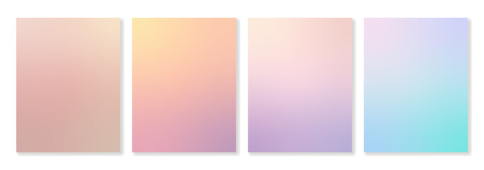 Fototapeta premium Set of 4 vector gradient backgrounds in soft light pastel colors. For covers, greeting cards, invitations, social media, posters and other projects. For web and print.
