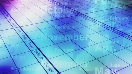 Calendar and world map months looping animated background - Powered by Adobe