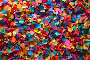 Obraz premium Colorful confetti paper scatters across the background, creating a vibrant and festive scene perfect for celebrations