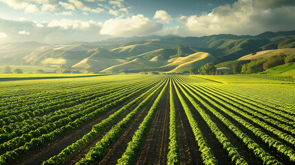 From an aerial perspective, a farm field unfolds beneath, a patchwork of lush greenery or golden crops stretching to the horizon