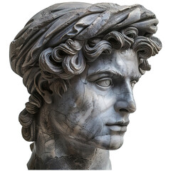 Obraz premium ancient greek man head sculpture isolated on transparent background ,generative ai