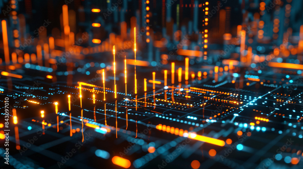 Poster 3d rendering of a cybernetic grid with neon lights symbolizing data flow