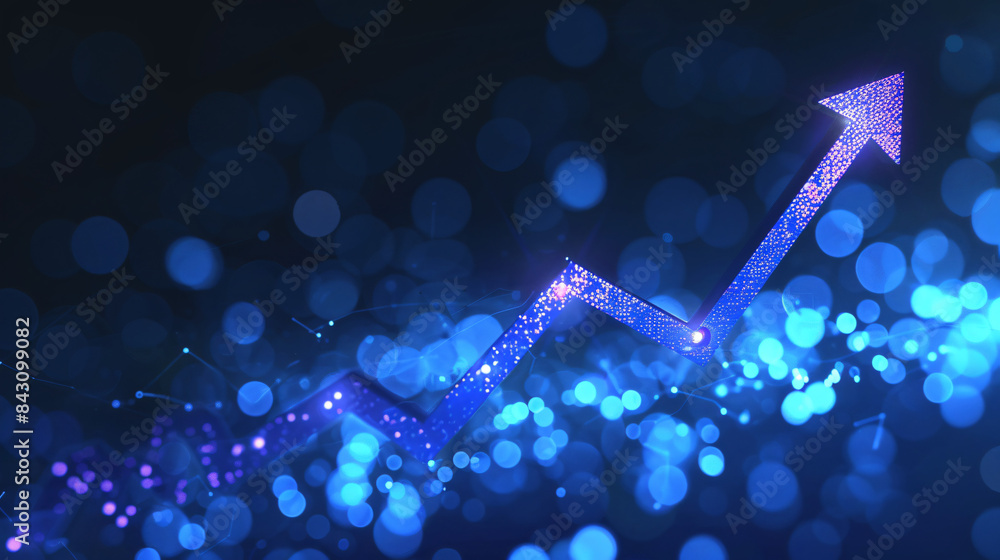 Aufkleber abstract concept of a digital blue arrow representing growth and success on a dark, bokeh background