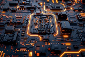 Fototapeta premium Digital Engineering Elegance: Complex Circuitry with Illuminated Bulbs and Wires, Inspiring AI and Technological Advancement