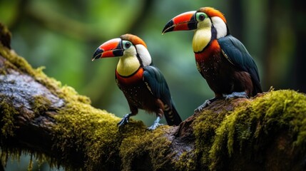 Fototapeta premium Toucans perched on a branch in a rainforest