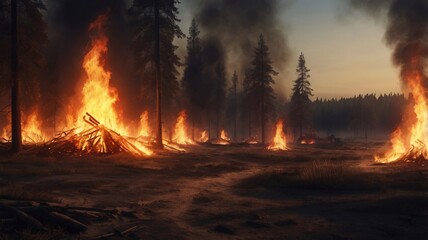 Fototapeta premium Forest Fire: Global Warming Concept