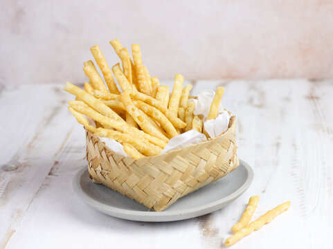 Stik keju or cheese stick crackers made from flour,cheese and egg
