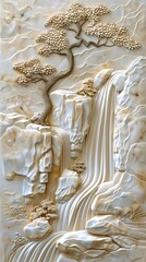 Beautiful landscapes 3d relief wallpaper. Mural wallpaper. Wall art. AI generated illustration