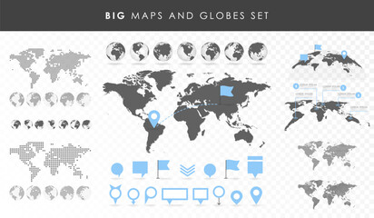 Naklejka premium BIG MAPS AND GLOBES SET | MAP MARKER