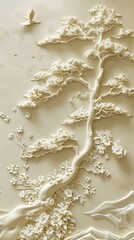 Beautiful Chinese landscape 3d relief wallpaper. Mural wallpaper. Wall art. AI generated illustration.