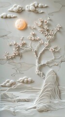 3d Chinese landscape Wallpaper Background golden art for digital printing wallpaper, mural, custom design wallpaper. AI generated illustration