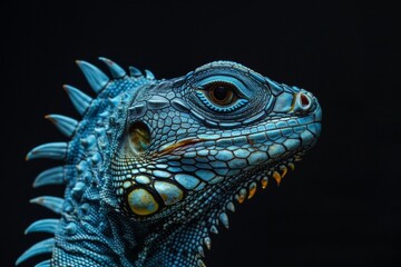 Fototapeta premium Close-up of Chameleon lizard's intricate skin patterns against a black background - reptile studies - zoology - wildlife art
