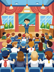 A school assembly with students seated in an auditorium vector