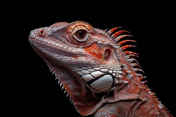Fototapeta premium Close-up of Chameleon lizard's intricate skin patterns against a black background - reptile studies - zoology - wildlife art