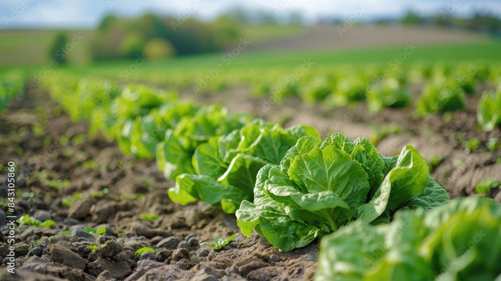 Wall mural crisp butterhead lettuce growing in german fields