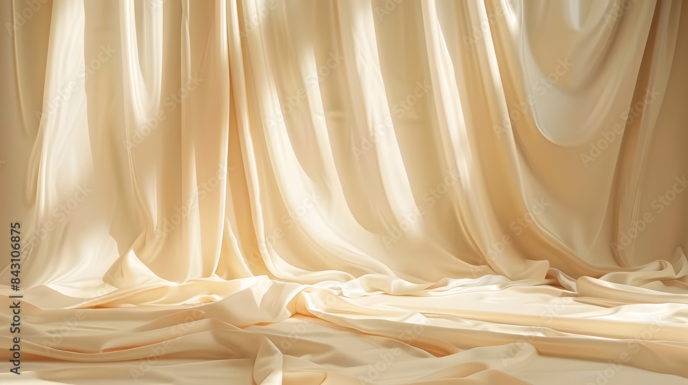 Poster warm beige elegant fabric backdrop for versatile product presentations with soft shadows and copy sp