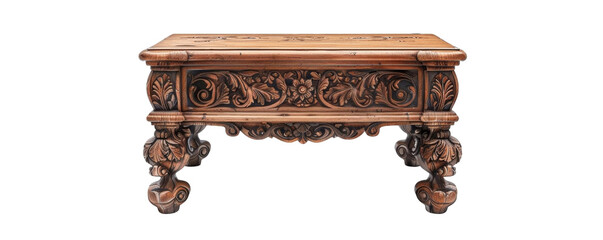 Elegant Ornate Wooden Table: Detailed Carvings in Rich Brown Finish