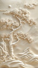 Beautiful Chinese landscape 3d relief wallpaper. Mural wallpaper. Wall art. AI generated illustration.