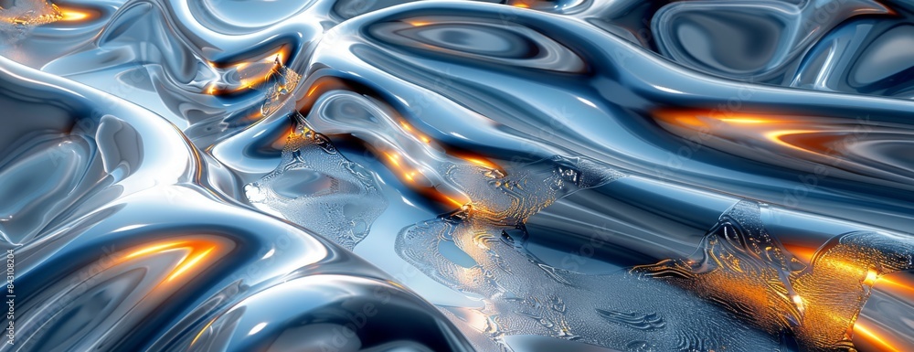 Poster futuristic abstract silver and orange texture. abstract texture featuring fluid silver and orange el