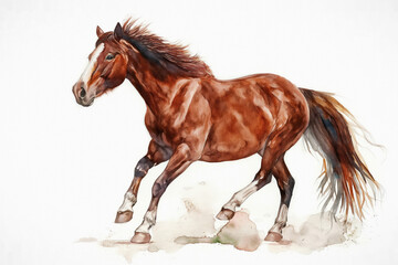 Obraz premium Horse. Vivid watercolor depiction. Set against a clean white canvas. Artistic interpretation of nature's grace. Abstract strokes combined with lifelike elements of realism