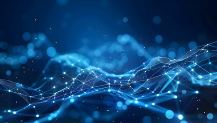Abstract blue background with glowing connections and network lines, representing global connectivity or digital technology
