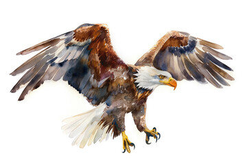 Obraz premium Eagle. Captivating watercolor rendition. Set against a blank white space. Conceptual representation of wildlife beauty. Melding abstract brushwork with elements of natural authenticity