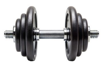 Naklejka premium Black iron dumbbell front view on isolated PNG background.