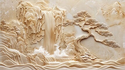 Beautiful landscapes 3d relief wallpaper. Mural wallpaper. Wall art. AI generated illustration