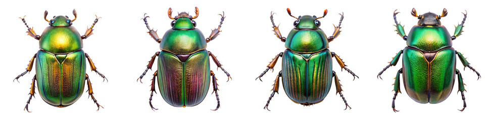 Collection of Iridescent Scarab Beetles Isolated