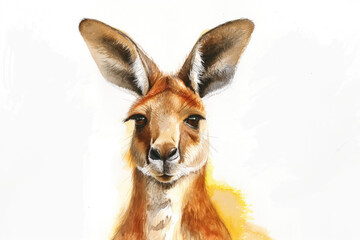 Obraz premium Kangaroo. Expressive watercolor depiction. Showcased on pristine white surface. Artistic exploration of nature's diversity. Harmonious blend of abstract and naturalistic forms.