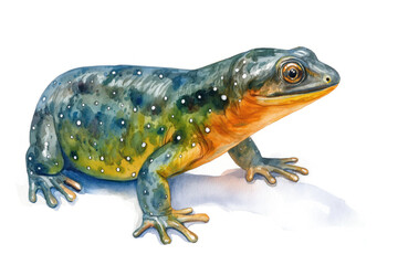 Obraz premium Newt. Authentic watercolor style. Set against a clean white backdrop. Unique artistic portrayal of nature's wonder. Blend of abstract flair and lifelike details.