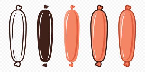 Flat Vector Sausage Icon Set. Cartoon Sausage Icon, Isolated