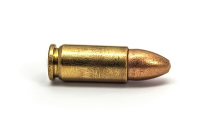 A detailed view of a single bullet on a white background, useful for various designs and illustrations