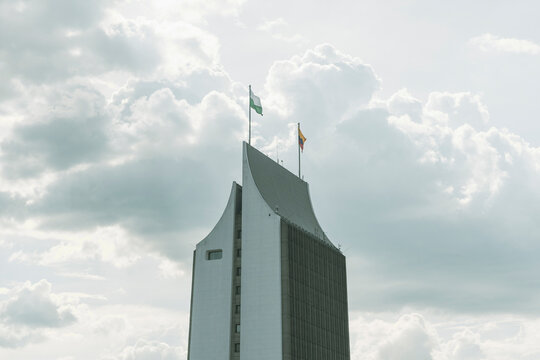 Medellin, Antioquia-Colombia. March 27, 2023. The Coltejer Building was built over the old theater and the Europa Jun&iacute;n Hotel 