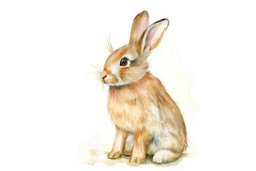 Obraz premium Brown rabbit depicted in watercolor illustration style, beautifully isolated on a pristine white background. Artistic conceptual wildlife animal art showcasing abstract brush strokes blended