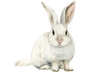 Watercolor illustration style of a white rabbit, isolated on a clean white background. Creative wildlife animal art featuring abstract brush strokes that add a touch of realism to the conceptual desig