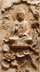 Fototapeta premium 3d Hindu ancient religious buddha Wallpaper Background golden art for digital printing wallpaper, mural, custom design wallpaper. AI generated illustration