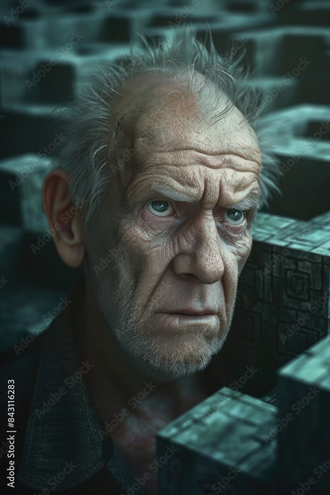 Aufkleber A person lost in a maze looking directly at the camera, perfect for illustrating themes of confusion, disorientation and finding one's way