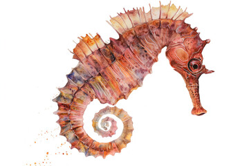 Obraz premium Seahorse watercolor illustration style, beautifully isolated on a pristine white background. An imaginative and conceptual wildlife animal artwork. Merging abstract brush strokes with hints of realism
