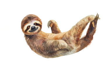 Obraz premium A vibrant watercolor illustration of a sloth, isolated against a clean white background. This creative and conceptual wildlife art blends abstract brush strokes with realistic details, ideal for print