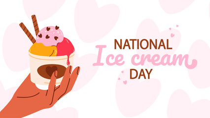 National ice cream day. Holiday concept. Template for background, banner, card, poster, tshirt with text inscription