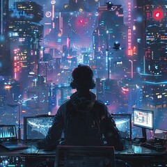 Fototapeta premium man Technology in Use , futuristic business work