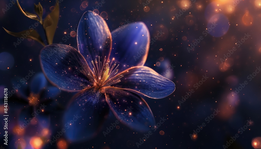Poster enchanting close-up of a single delicate flower with glowing bokeh background.