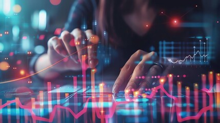 Fototapeta premium Businesswoman's hands interpreting financial graph, financial advisor concept